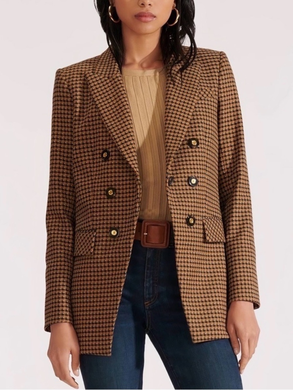 VERONICA BEARD Fortuna Dickey Plaid Jacket Camel Brown Sz 6